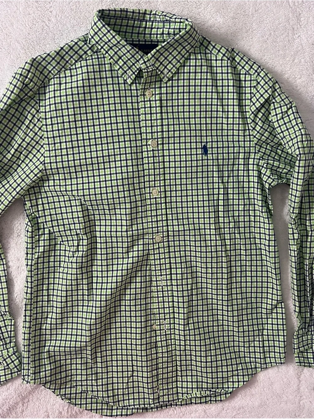 Ralph Lauren Navy & Lime Plaid Cotton Button-Down Shirt boys L(14-16) VGUC